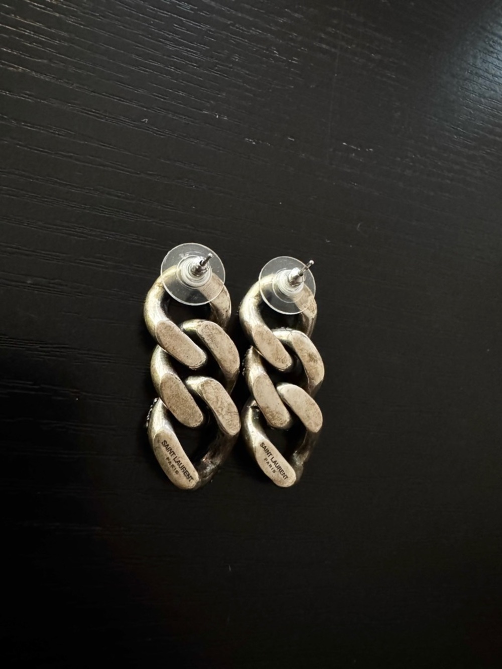 Saint Laurent Crystal Curb Link Drop Earrings - Picture 2 of 5